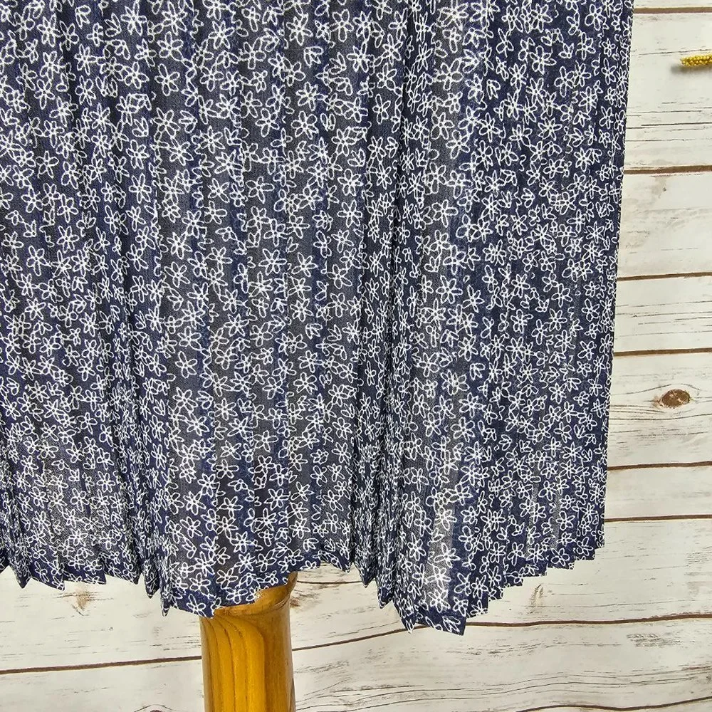 Avec Les Filles Sz S Microfloral Printed Pleated Shirt Flowy Shift Dress - Picture 6 of 16